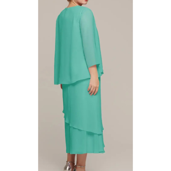 AW BRIDAL SZ 12 L Tiffany blue Babette mother of the bride maxi 2 pc dress B139 - Picture 2 of 7